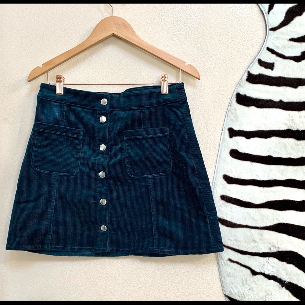 H&M Corduroy MINI SKIRT in teal green Size 8